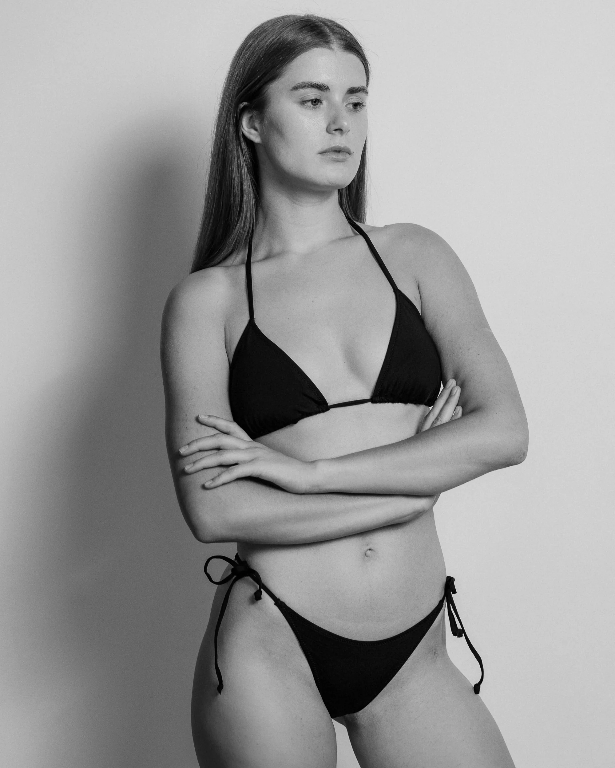 Black and white commercial modelling portrait of Radhica Isac